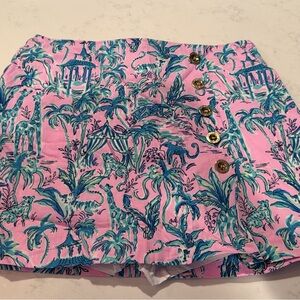 Pink and Blue Tropical Print Skort with Gold Buttons EUC Lilly Pulitzer